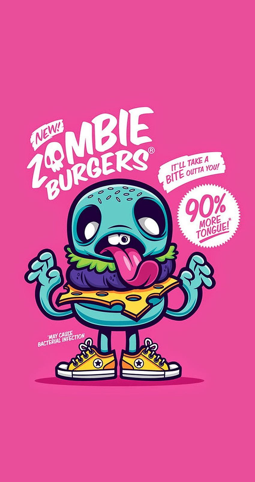 Urocza i zabawna kreskówka Pop Art na iPhone'a! hamburgery zombie, humorystyczny zombie Tapeta na telefon HD