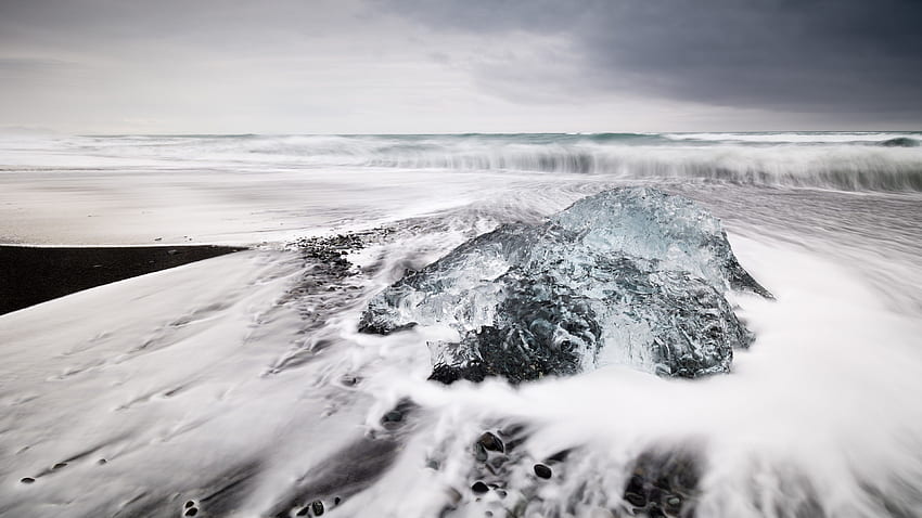 Islandia, , , Pantai Jokulsarlon, Balok es, laguna es, laut, samudra, putih, musim dingin, Alam Wallpaper HD