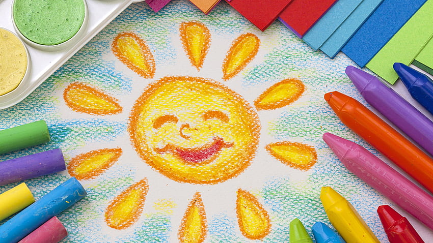 Crayon Drawing, Colorful, Sun, , , Creative Graphics,. for iPhone, Android, Mobile and HD wallpaper