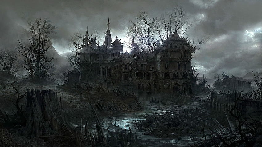 HALLOWEEN dark haunted house spooky background HD wallpaper