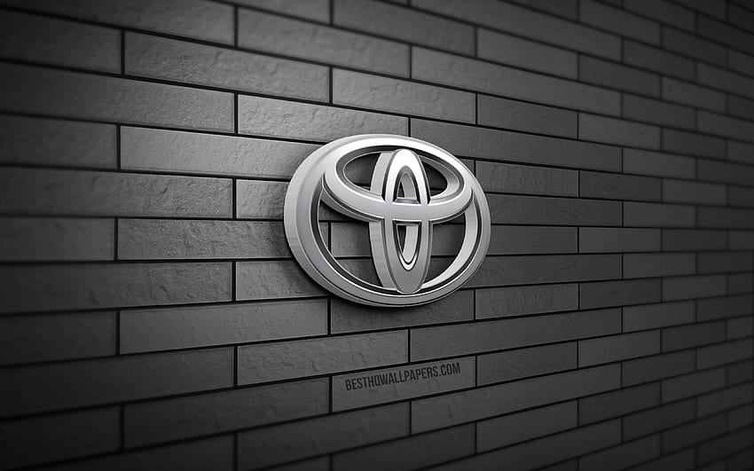 3D лого на Toyota, , сива тухлена стена, творчески, марки автомобили, лого на Toyota, метално лого на Toyota, 3D изкуство, Toyota HD тапет