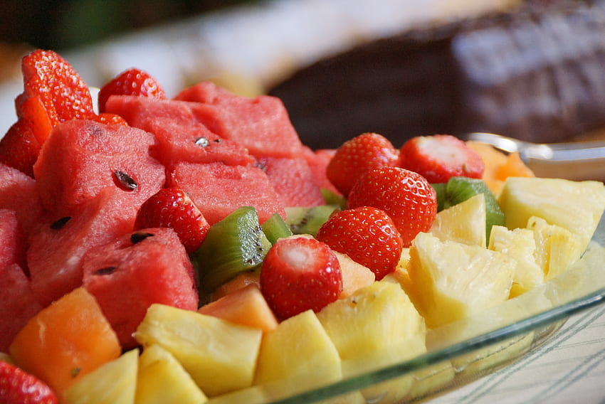 Fruits, Food, Strawberry, Kiwi, Watermelon, Salad, Pineapple HD wallpaper