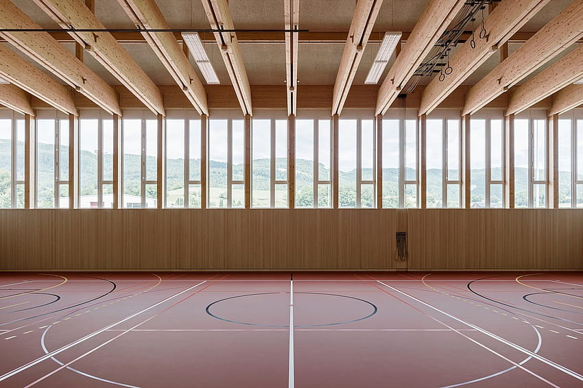 Menzi Bürgler Architekten、Beat Bühler · 新しいスポーツ ホール。 体育館建築、体育館、体育館建築 高画質の壁紙