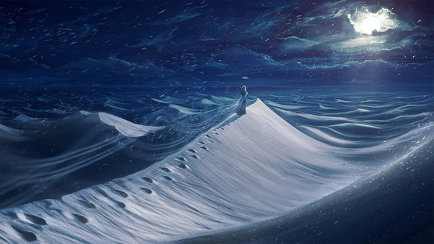 artwork, Fantasy art, Digital art, Desert, Night, Sand, Snow, Desert Winter HD wallpaper