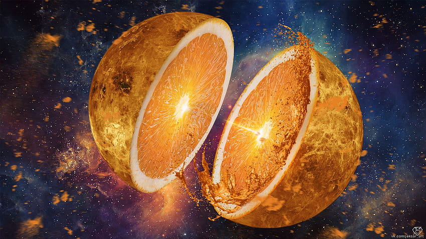 Artistic Fruit Planet Space Surreal Orange Fruit - Resolution: HD wallpaper