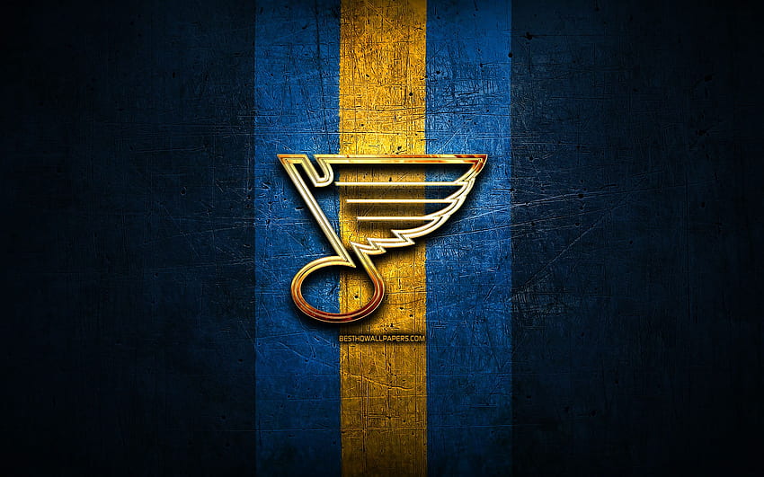 St Louis Blues, Altın Logo, Nhl, Mavi Metal Arkaplan - St Louis Blues Logosu, St. Louis Blues HD duvar kağıdı