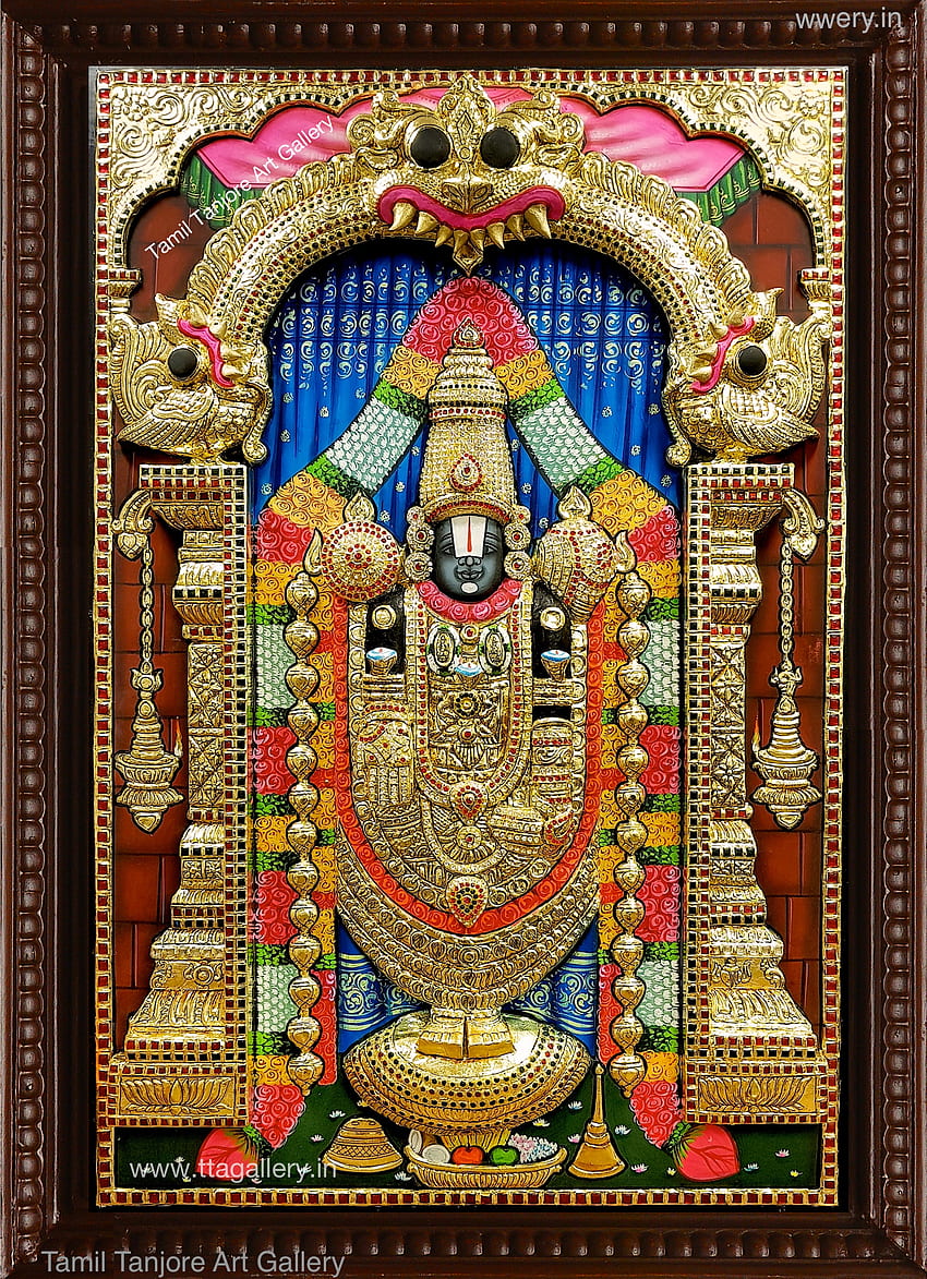 Pintura 3D Thirupathi Balaji Blue Tanjore. Pintura de Tanjore, pinturas de Lord Ganesha, pintura mural de Kerala, Thanjavur fondo de pantalla del teléfono