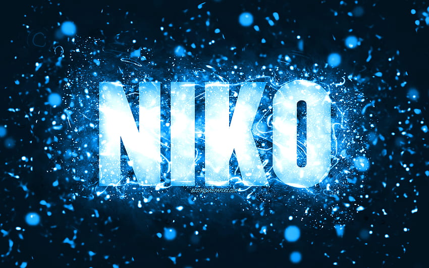Happy Birtay Niko, , blue neon lights, Niko name, creative, Niko Happy Birtay, Niko Birtay, popular american male names, with Niko name, Niko HD wallpaper