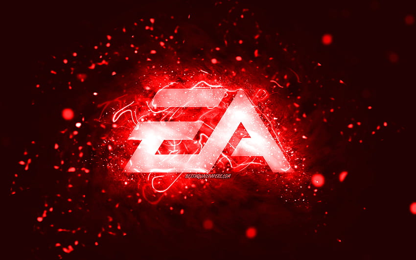 Logo rouge EA GAMES, Electronic Arts, néons rouges, créatif, fond abstrait rouge, logo EA GAMES, jeux en ligne, EA GAMES Fond d'écran HD