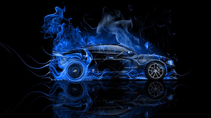 Blue Fire, Car On Fire HD wallpaper