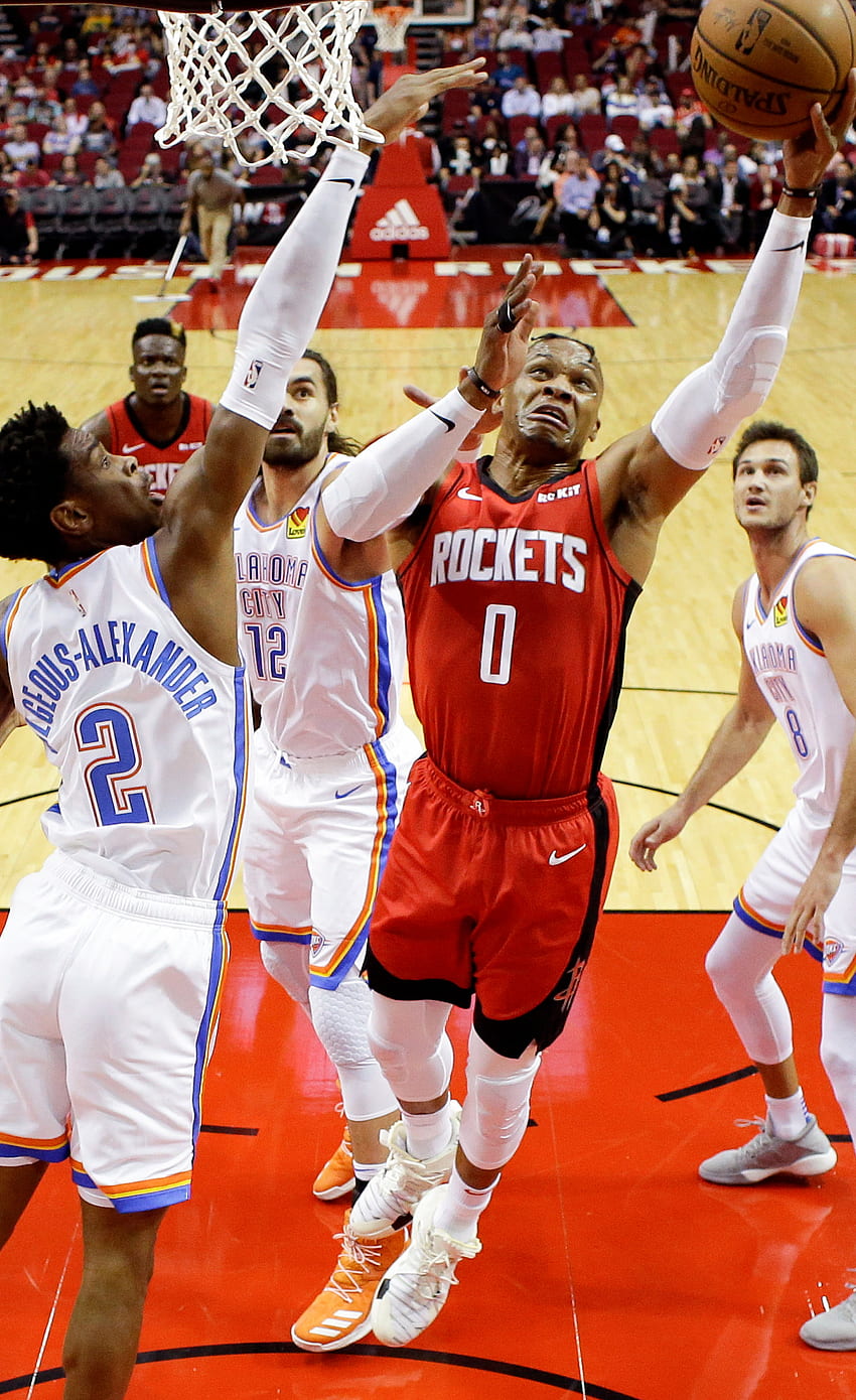 Westbrook erzielt 21 Punkte, als Rockets Thunder 116 112 schlagen, Russell Westbrook HD-Handy-Hintergrundbild