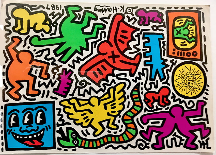 แผ่นสติ๊กเกอร์ Keith Haring Vintage Pop Shop Tokyo - Keith Haring Pop Shop Tokyo - & พื้นหลัง วอลล์เปเปอร์ HD