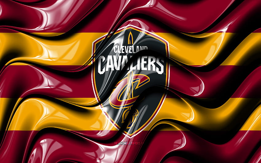 Bandera de los Cleveland Cavaliers, ondas 3D moradas y amarillas, NBA, equipo de baloncesto americano, logotipo de los Cleveland Cavaliers, logotipo de CAVS, baloncesto, Cleveland Cavaliers, CAVS fondo de pantalla