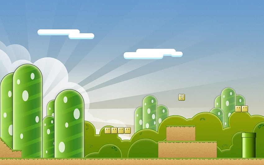 Mario Level, drawn, hills, smile, mario, gold, star, anime, level, clouds, game, sky, odd, blocks, jumping HD wallpaper