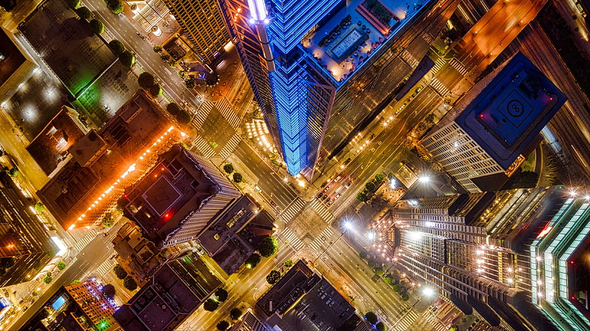 Birds Eye View, overhead, architecture, skyscrapers, city, streets HD wallpaper