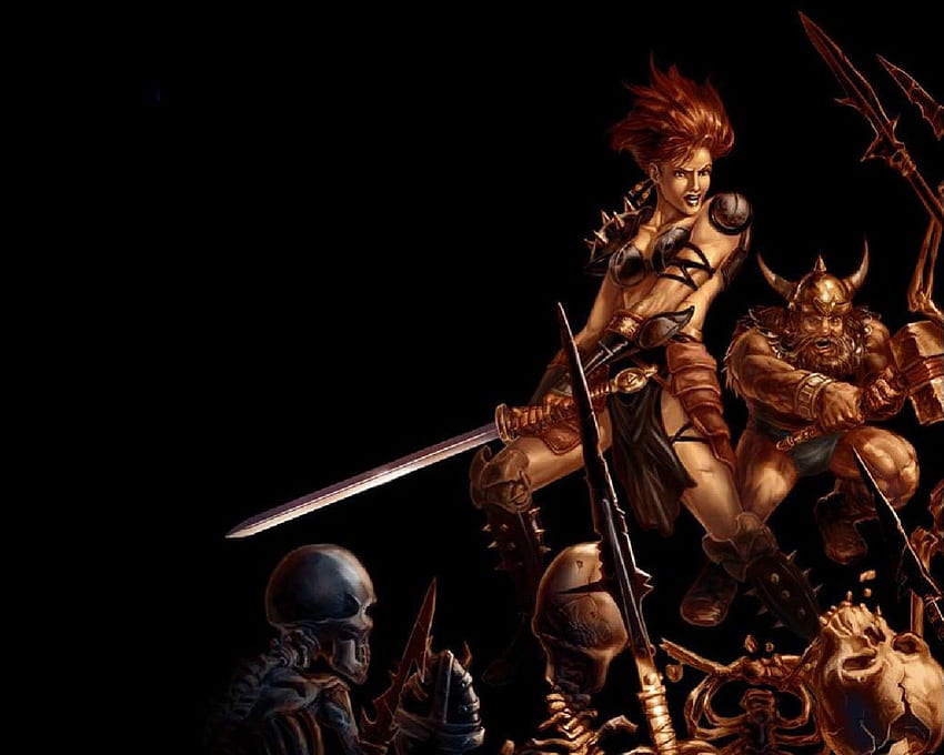 Fighter And Dwarf, dwarf, pedang, undead, warhammer, wanita Wallpaper HD