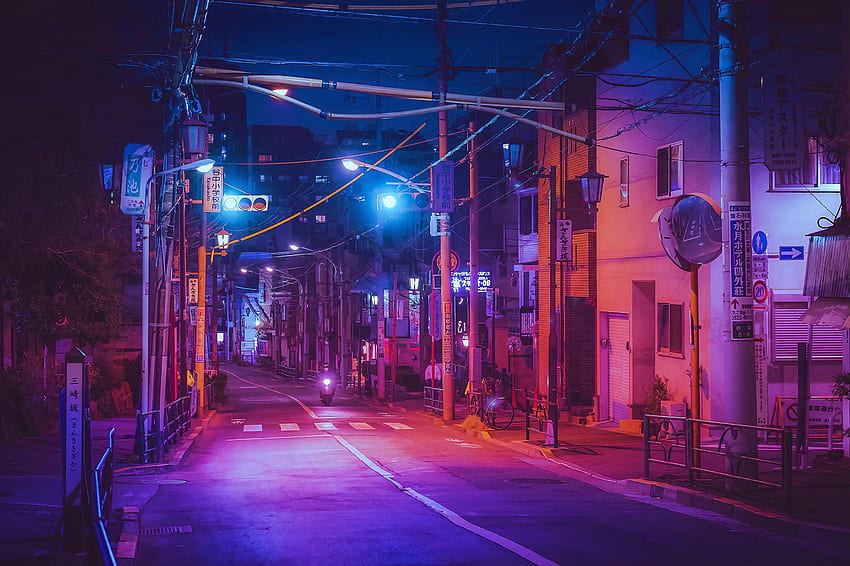 Japonya'da Bir Sokak - Japonya Gecesi, Mor Japonya HD duvar kağıdı