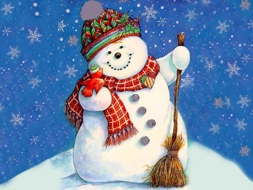 Christmas Snowmen and background, Snowman Nativity HD wallpaper