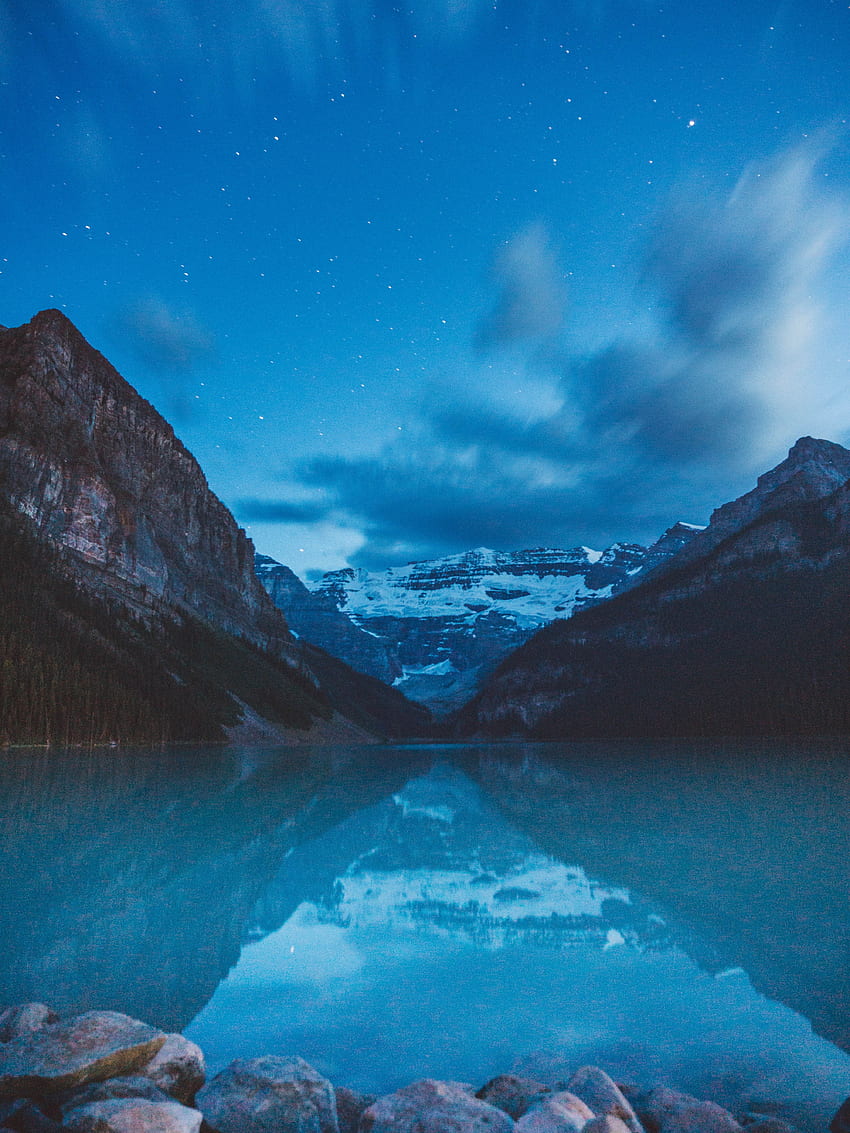 풍경, 자연, 산, 밤, 호수, 어두운 HD 전화 배경 화면