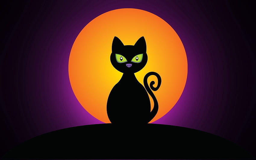 Halloween, Moon, Vector, Silhouette, Cat HD wallpaper