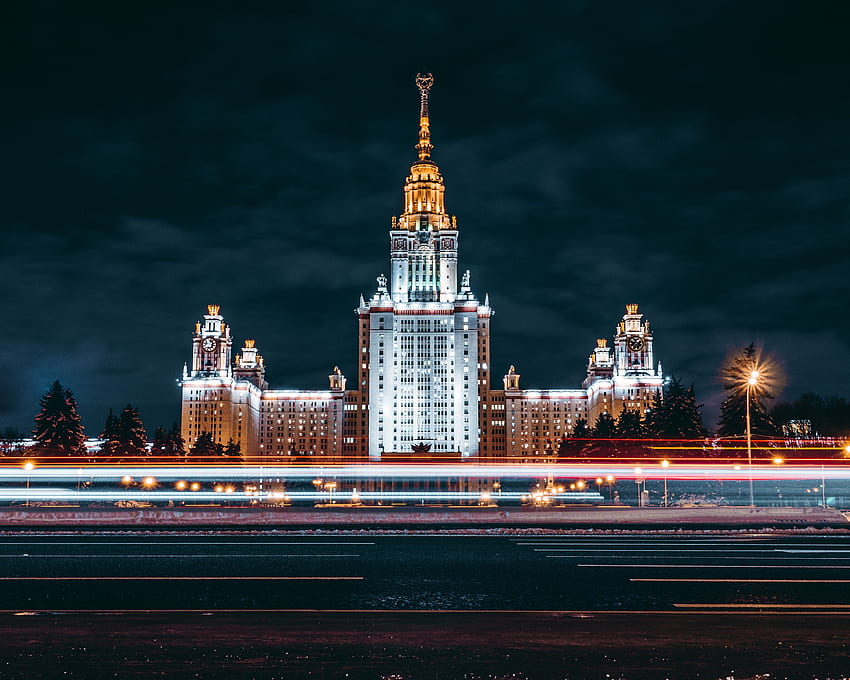 都市, 建築物, モスクワ, 夜の街, 長期暴露 高画質の壁紙