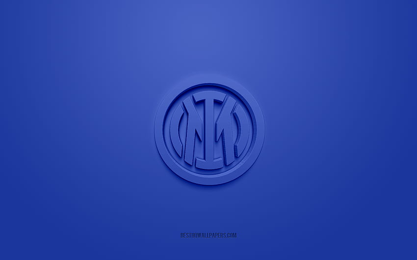 インテルミラノの新しいロゴ、イタリアのサッカークラブ、青色の背景、インテルナツィオナーレ、ミラノ、インテルミラノのロゴ、セリエA、インテル3Dロゴ、サッカー 高画質の壁紙