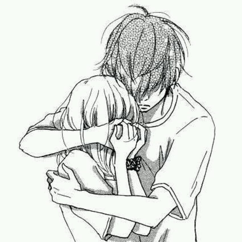 Anime Sad Love Drawing - Drawings Of Boy And Girl Hugging - -, Sad Anime  Girl Black and White HD phone wallpaper | Pxfuel