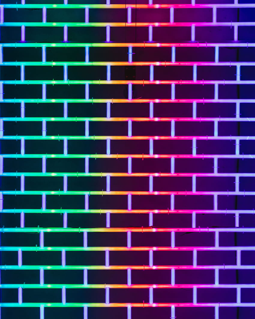 Multicolored, Motley, Texture, Textures, Wall, Neon, Glow, Brick HD phone wallpaper