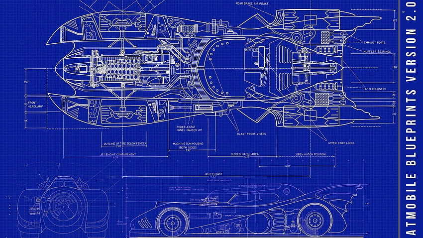 Blaupause Hintergrundhandwerk. Batmobil, Batman-Auto, Blaupausen HD-Hintergrundbild