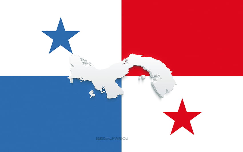 Sagoma della mappa di Panama, bandiera di Panama, sagoma sulla bandiera, Panama, sagoma della mappa di Panama 3d, bandiera di Panama, mappa 3d di Panama Sfondo HD