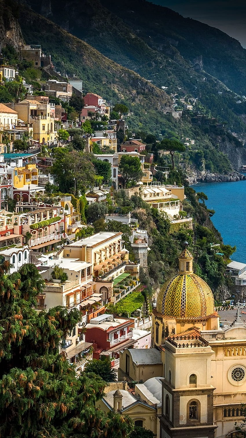 Italia, Campania, Pantai Amalfi, Positano, kota, laut wallpaper ponsel HD