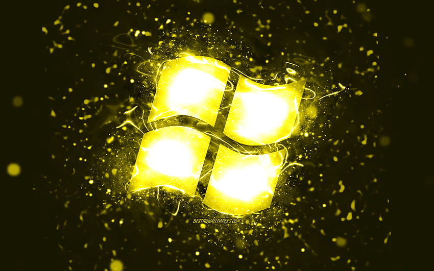 Windows yellow logo, , yellow neon lights, creative, yellow abstract ...