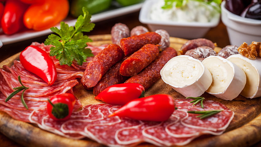 Sausage, meat, cheese, peppers, food U , , Cold Cuts HD wallpaper