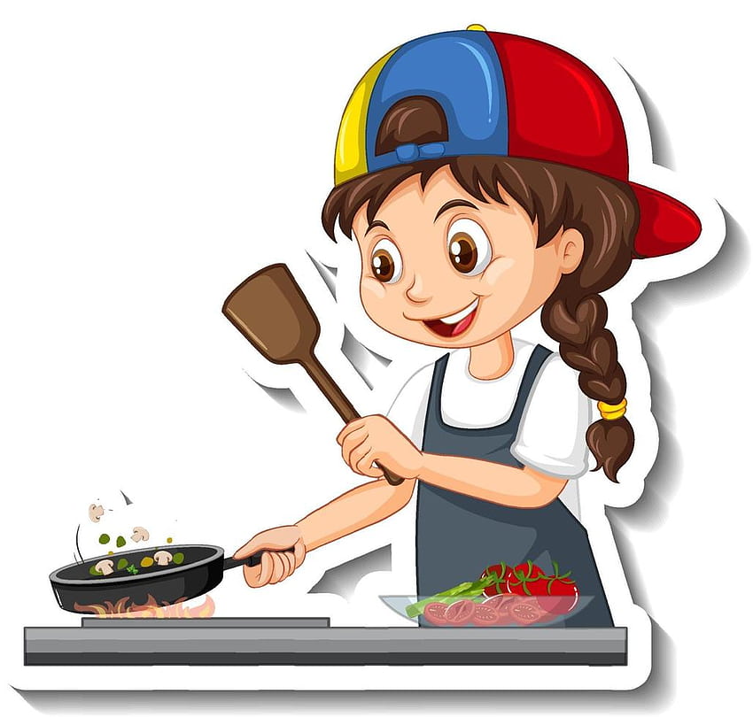Cartoon character sticker with chef girl cooking 3047984 Vector Art at Vecteezy, Cooking Cartoon HD wallpaper