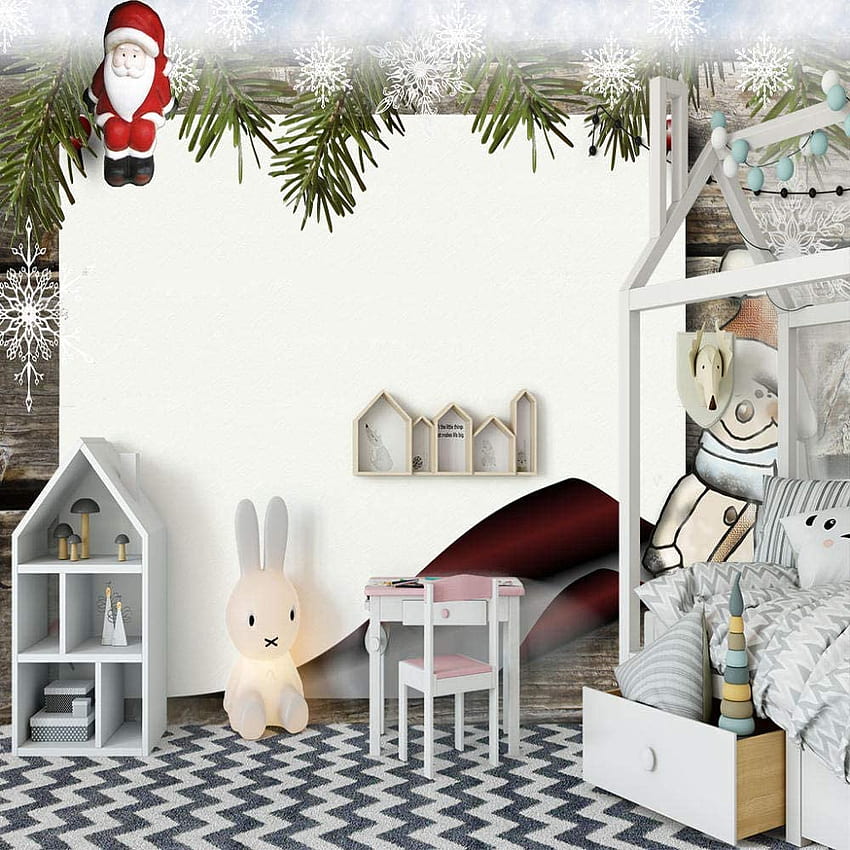 Benutzerdefinierte 3D-Weihnachts, Weihnachtsplakat, entfernbar, wasserdicht, selbstklebend, dekorativ, einfach anzubringen, Heimdekoration, 400 x 280 cm (157 x 110 Zoll), Weihnachtsinterieur HD-Handy-Hintergrundbild