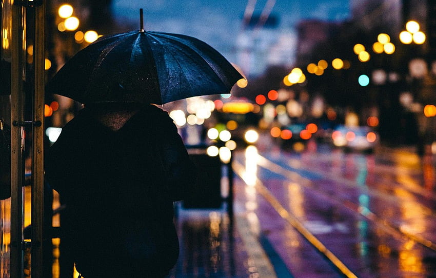 machine, the city, lights, rain, street, the evening, umbrella, Bloor, bokeh for , section разное, Rainy City Lights HD wallpaper