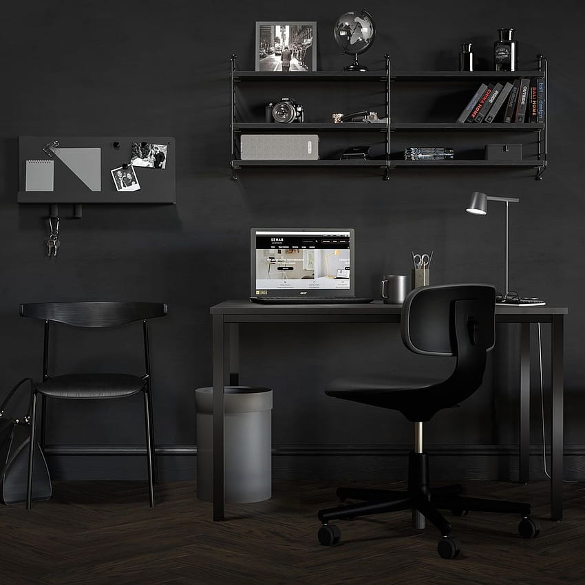 ܓ100 Black Home Office Design / Decoração (png / jpg) (2022), Black office Papel de parede de celular HD