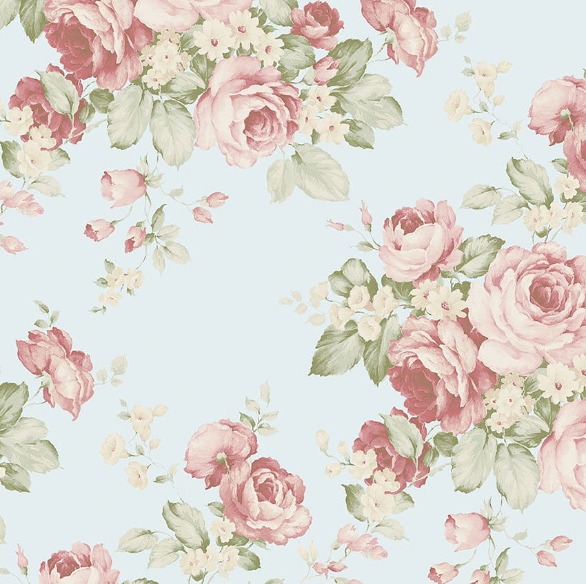 Light Blue Shabby Cottage Chic Faded Cabbage Rose, Light Pink Floral Sfondo HD
