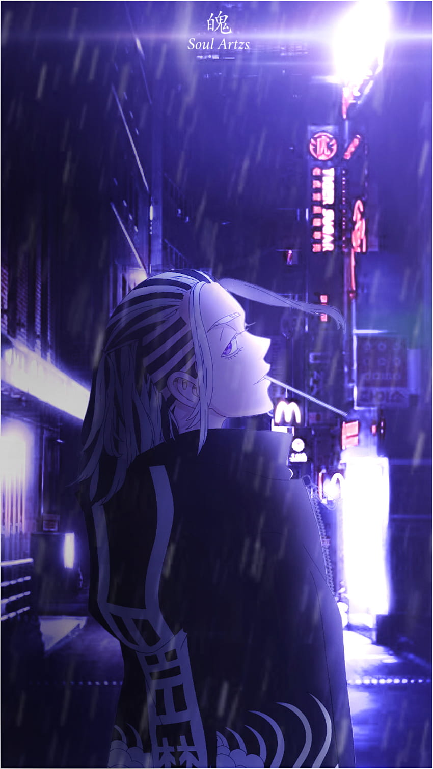 Tokyo Revengers, Magenta, Regen, Tokyo-Rächer, Animeboy, Straße, Wakasa, Anime, Anime HD-Handy-Hintergrundbild