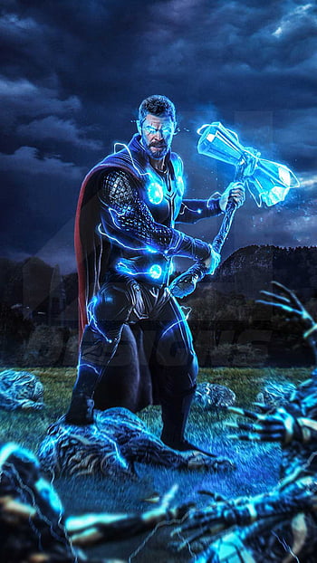 Thor Stormbreaker Axe Lightning Minimalist 4K wallpaper download