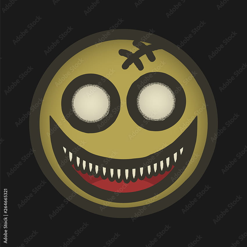 Creepy and scary emoji on a black background, a zombie face with a smile Stock Vector, Scary Smile HD phone wallpaper