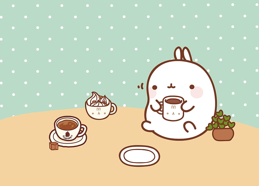 La pausa para el café de Molang. haga clic para obtener alta resolución, Kawaii Bunny fondo de pantalla