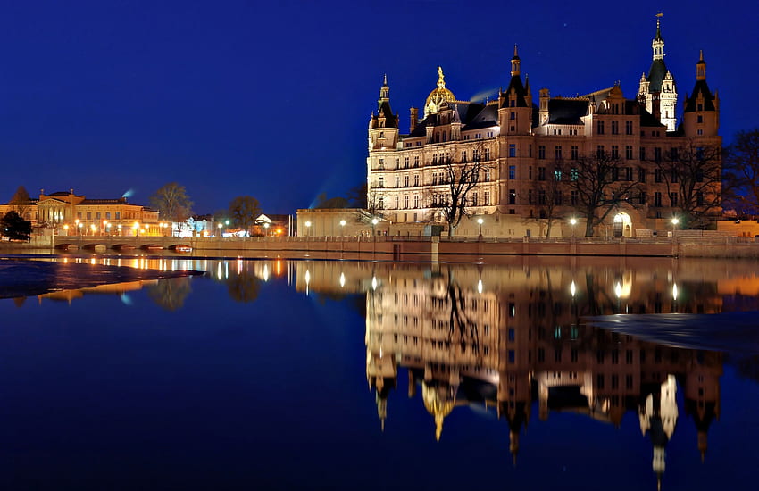 Schwerin Castle (Germany), Travel, Schwerin Castle, Schwerin, Water, Castles, Night, Germany, Castle HD wallpaper