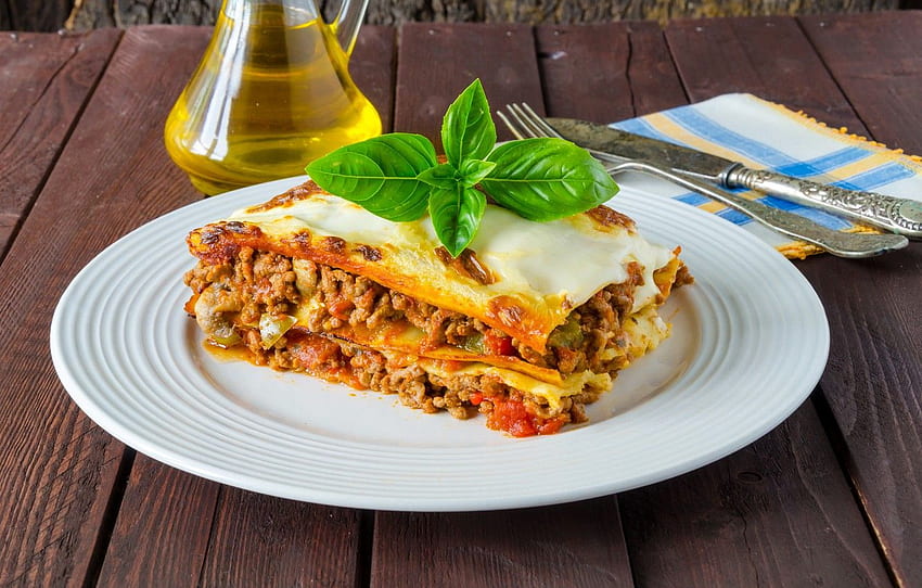 plate, meat, vegetables, meat, second dishes, Lasagna HD wallpaper