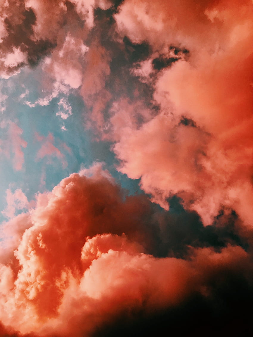 구름 오렌지 하늘과 극적인 배경 HD 전화 배경 화면