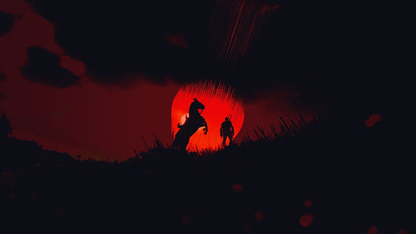 The Witcher 3: Perburuan Liar, kuda dan prajurit, siluet Wallpaper HD