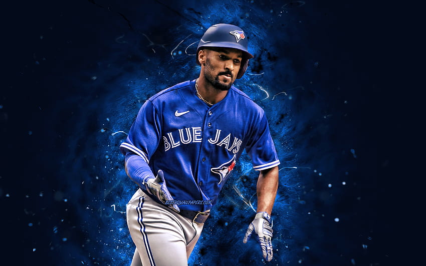 Marcus Semien, , Toronto Blue Jays, MLB, baseman, bisbol, lampu neon biru, Marcus Semien Toronto Blue Jays, Marcus Semien Wallpaper HD