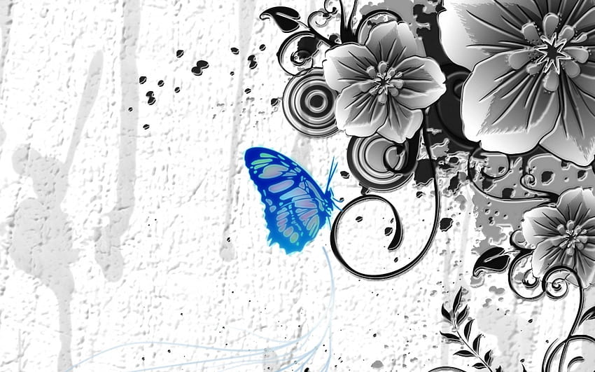 Blue Butterfly & Gray Flowers . Blue Butterfly & Gray Flowers stock HD wallpaper