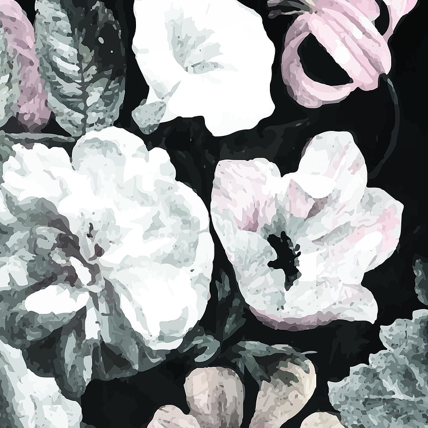 Natureza morta floral, flores e flor de ameixa. anewall – Anewall, arte de flores em preto e branco Papel de parede de celular HD
