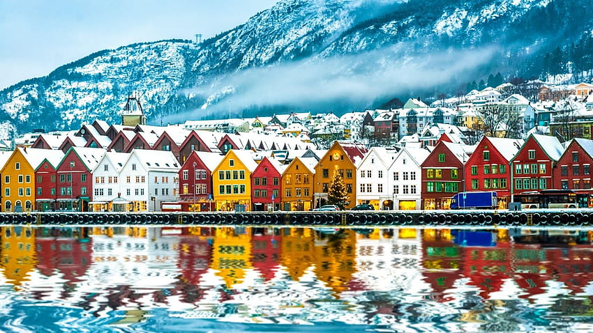 Bergen - Bergen Norwegia i tło Tapeta HD